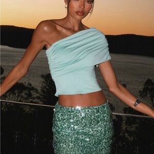 Peppermayo One-Shoulder Mint Green Tank Top